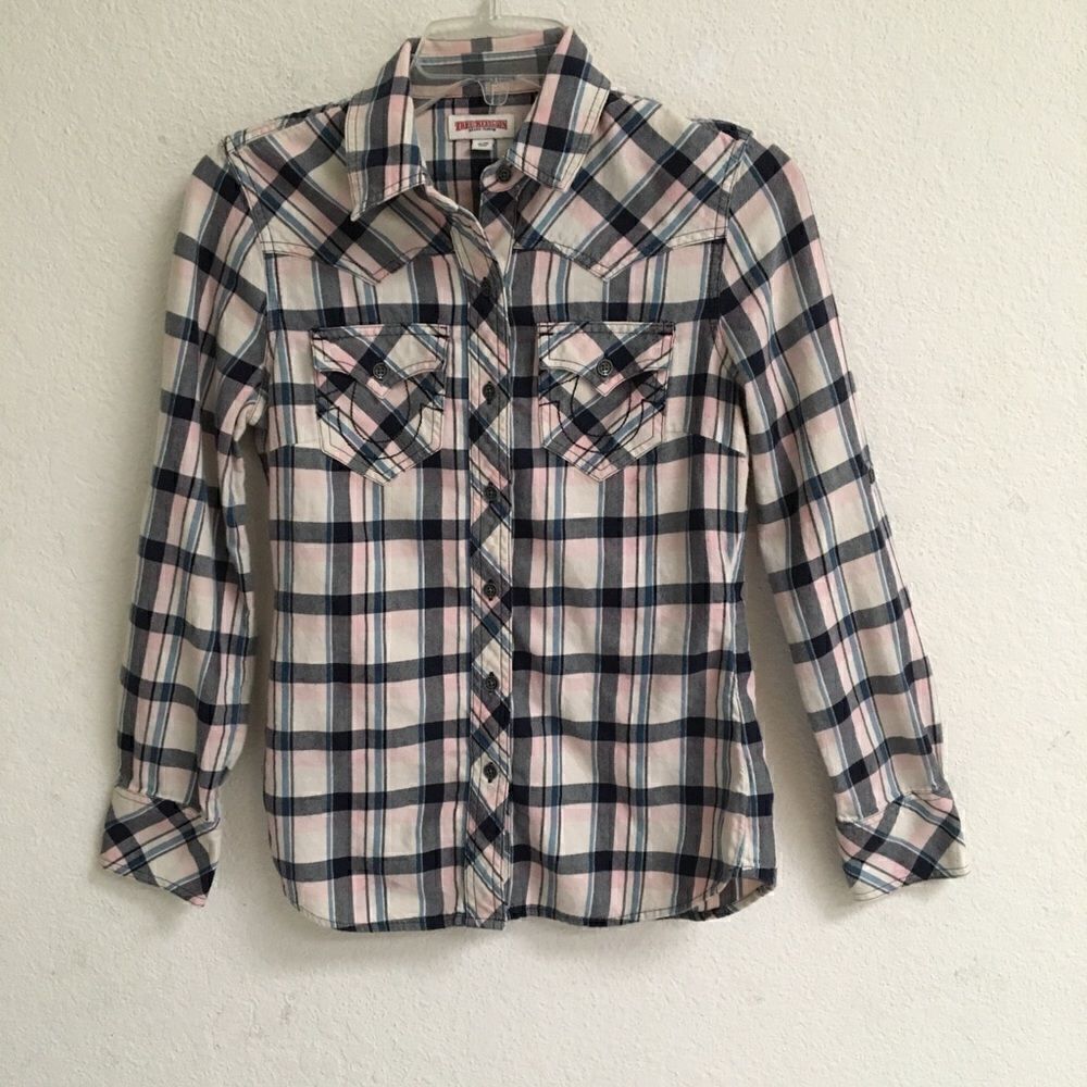 ‎True Religion flannel button down shirt XS